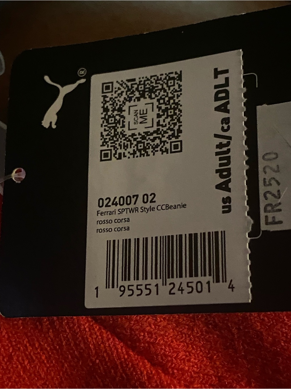 Puma Rosso Corsa Red Knit Beanie with Ferrari Tag